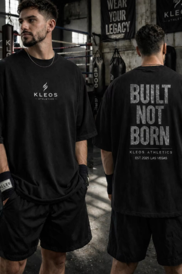 Built Not Born oversized tee on a model